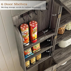 72” Pantry Cabinet, Tall Kitchen Storage Cabinet with 2-Raw Wine Rack, 10 Hooks & 6 Door Shelves, Modern Farmhouse Cupboard with Adjustable Shelf and Drawer for Kitchen, Dining Room, White (White)