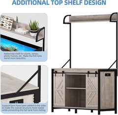 SYESWAY 55-75 Gallon Fish Tank Stand with Power Outlets, Heavy Duty Metal Frame Aquarium Stand with Barn Door, Turtle Reptile Terrariums Stand, 1000LBS Capacity, Brown