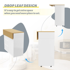 SNYNUXX Kitchen Island with Drop Leaf, Rolling Mobile Island Cart with Drawer, Wooden Countertop and Lockable Casters, Black-35.43"x23.62"x35.43"