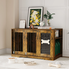 SNYNUXX Dog Crate Furniture with Pegboard, Storage Cabinet and Hidden Sliding Doors, Indoor Furniture-Style Wooden Puppy Dog Kennel for Medium Small Dogs, Gray