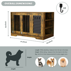 SNYNUXX Dog Crate Furniture with Pegboard, Storage Cabinet and Hidden Sliding Doors, Indoor Furniture-Style Wooden Puppy Dog Kennel for Medium Small Dogs, Gray