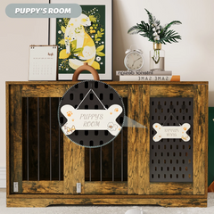 SNYNUXX Dog Crate Furniture with Pegboard, Storage Cabinet and Hidden Sliding Doors, Indoor Furniture-Style Wooden Puppy Dog Kennel for Medium Small Dogs, Gray