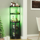 EOYUTLLY Corner Bar Cabinet with Power Outlet and LED Strip, 65" H 5-Tier Corner Liquor Wine Display Cabinet for Home, Corner Bar and Storage Solution for Living Room, Kitchen, Home Bar, Black