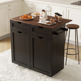 SNYNUXX Kitchen Island with Drop Leaf, Rolling Mobile Island Cart with Drawer, Wooden Countertop and Lockable Casters, Black-35.43"x23.62"x35.43"