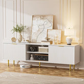 TV Stand for 75 Inch TV, Fluted TV Stands with Sliding Doors, White Modern Entertainment Center TV Console Table with Adjustable Shelves, TV Stand for Living Room Bedroom, White