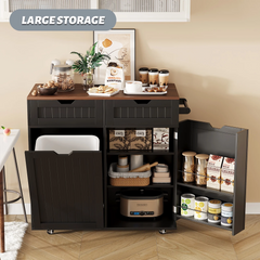 SNYNUXX Kitchen Island with Drop Leaf, Rolling Mobile Island Cart with Drawer, Wooden Countertop and Lockable Casters, Black-35.43"x23.62"x35.43"