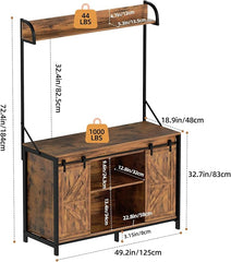 SYESWAY 55-75 Gallon Fish Tank Stand with Power Outlets, Heavy Duty Metal Frame Aquarium Stand with Barn Door, Turtle Reptile Terrariums Stand, 1000LBS Capacity, Brown