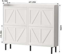 EOYUTLLY Shoe Cabinet Storage for Entryway, Narrow Shoe Rack Cabinet with 4 Flip Drawers, Freestanding Hidden Shoe Rack Storage Organizer, White with Metal Legs
