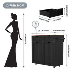 SNYNUXX Kitchen Island with Drop Leaf, Rolling Mobile Island Cart with Drawer, Wooden Countertop and Lockable Casters, Black-35.43"x23.62"x35.43"