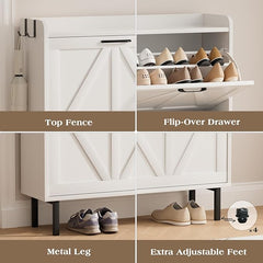 EOYUTLLY Shoe Cabinet Storage for Entryway, Narrow Shoe Rack Cabinet with 4 Flip Drawers, Freestanding Hidden Shoe Rack Storage Organizer, White with Metal Legs