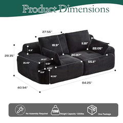 Love seat Sofa Couch for Living Room, Corduroy Fabric, Modern Memory Foam Compressed Sofa with Pillows, High-Resilience Memory Foam, Easy Assembly for Small Spaces (Grey, 1 Seat)