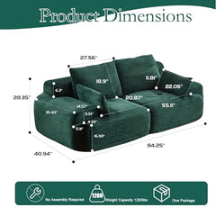 Love seat Sofa Couch for Living Room, Corduroy Fabric, Modern Memory Foam Compressed Sofa with Pillows, High-Resilience Memory Foam, Easy Assembly for Small Spaces (Grey, 1 Seat)