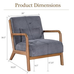 Mid Century Modern Accent Chairs, Upholstered Corduroy Fabric Lounge Arm Chair with Lumbar Cushion & Solid Wood Frame for for Living Room, Bedroom, Balcony, Camel