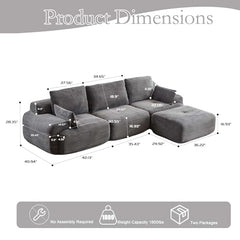 Love seat Sofa Couch for Living Room, Corduroy Fabric, Modern Memory Foam Compressed Sofa with Pillows, High-Resilience Memory Foam, Easy Assembly for Small Spaces (Grey, 1 Seat)