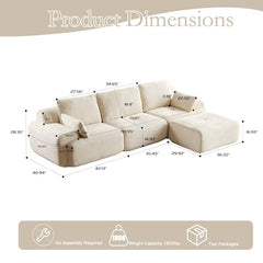 Love seat Sofa Couch for Living Room, Corduroy Fabric, Modern Memory Foam Compressed Sofa with Pillows, High-Resilience Memory Foam, Easy Assembly for Small Spaces (Grey, 1 Seat)