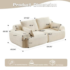 Love seat Sofa Couch for Living Room, Corduroy Fabric, Modern Memory Foam Compressed Sofa with Pillows, High-Resilience Memory Foam, Easy Assembly for Small Spaces (Grey, 1 Seat)
