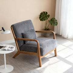 Mid Century Modern Accent Chairs, Upholstered Corduroy Fabric Lounge Arm Chair with Lumbar Cushion & Solid Wood Frame for for Living Room, Bedroom, Balcony, Camel