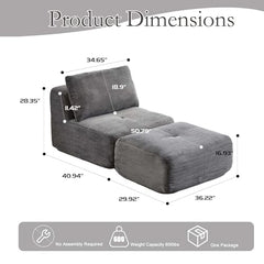 Love seat Sofa Couch for Living Room, Corduroy Fabric, Modern Memory Foam Compressed Sofa with Pillows, High-Resilience Memory Foam, Easy Assembly for Small Spaces (Grey, 1 Seat)