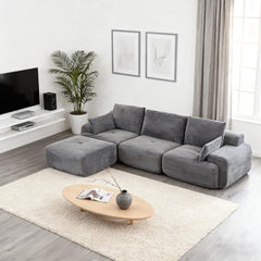 Love seat Sofa Couch for Living Room, Corduroy Fabric, Modern Memory Foam Compressed Sofa with Pillows, High-Resilience Memory Foam, Easy Assembly for Small Spaces (Grey, 1 Seat)