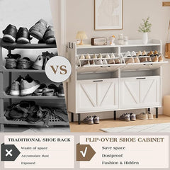 EOYUTLLY Shoe Cabinet Storage for Entryway, Narrow Shoe Rack Cabinet with 4 Flip Drawers, Freestanding Hidden Shoe Rack Storage Organizer, White with Metal Legs