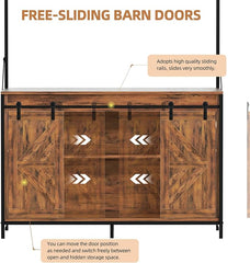 SYESWAY 55-75 Gallon Fish Tank Stand with Power Outlets, Heavy Duty Metal Frame Aquarium Stand with Barn Door, Turtle Reptile Terrariums Stand, 1000LBS Capacity, Brown