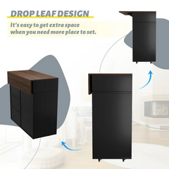 SNYNUXX Kitchen Island with Drop Leaf, Rolling Mobile Island Cart with Drawer, Wooden Countertop and Lockable Casters, Black-35.43"x23.62"x35.43"