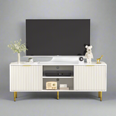 TV Stand for 65 Inch TV, Fluted Doors Entertainment Center with Storage, TV Console Table with Sliding Doors & Adjustable Shelves, TV Stand for Bedroom Living Room(White)