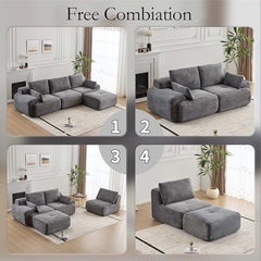 Love seat Sofa Couch for Living Room, Corduroy Fabric, Modern Memory Foam Compressed Sofa with Pillows, High-Resilience Memory Foam, Easy Assembly for Small Spaces (Grey, 1 Seat)