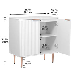 Sideboard Buffet Cabinet Set of 2, White Storage Cabinet with Fluted Doors and Adjustable Shelf, Modern Accent Cabinet Credenza Sideoard for Living Room, Dining Room, Hallway, White