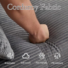 Love seat Sofa Couch for Living Room, Corduroy Fabric, Modern Memory Foam Compressed Sofa with Pillows, High-Resilience Memory Foam, Easy Assembly for Small Spaces (Grey, 1 Seat)