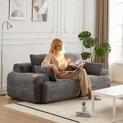 Love seat Sofa Couch for Living Room, Corduroy Fabric, Modern Memory Foam Compressed Sofa with Pillows, High-Resilience Memory Foam, Easy Assembly for Small Spaces (Grey, 1 Seat)