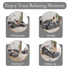 Love seat Sofa Couch for Living Room, Corduroy Fabric, Modern Memory Foam Compressed Sofa with Pillows, High-Resilience Memory Foam, Easy Assembly for Small Spaces (Grey, 1 Seat)