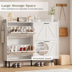 EOYUTLLY Shoe Cabinet Storage for Entryway, Narrow Shoe Rack Cabinet with 4 Flip Drawers, Freestanding Hidden Shoe Rack Storage Organizer, White with Metal Legs