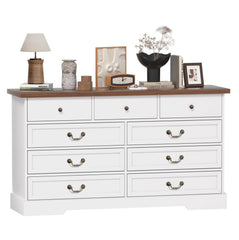 9 Drawer White Dresser for Bedroom - 55" Dressers Chests of Drawers - Large Dresser for Clothes Closet - Farmhouse Storage Dresser for Living Room, Entryway, Hallway