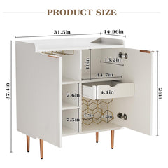 EOYUTLLY Coffee Bar Cabinet with Wine Rack & Glass Holder, Liquor Cabinet with Fluted Doors, Modern Sideboard Buffet Cabinet with Drawer Storage for Living Room Kitchen, Black