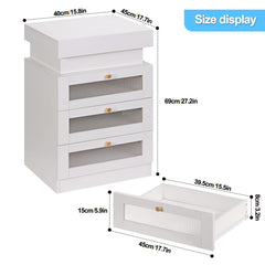 Nightstand with Charging Station and RGB LED Light, Modern Nightstand with Sliding Top, Bedside Table with 3 Drawers, End Table Side Table with Storage for Bedroom, White