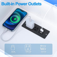 Nightstand with Charging Station and RGB LED Light, Modern Nightstand with Sliding Top, Bedside Table with 3 Drawers, End Table Side Table with Storage for Bedroom, White