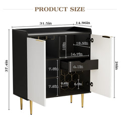 EOYUTLLY Coffee Bar Cabinet with Wine Rack & Glass Holder, Liquor Cabinet with Fluted Doors, Modern Sideboard Buffet Cabinet with Drawer Storage for Living Room Kitchen, Black