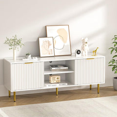 TV Stand for 65 Inch TV, Fluted Doors Entertainment Center with Storage, TV Console Table with Sliding Doors & Adjustable Shelves, TV Stand for Bedroom Living Room(White)