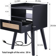 EOYUTLLY Nightstand Set of 2, End Table with Charging Station and Drawer Storage, Bedside Table with USB Ports Modern End Table for Living Room, Bedroom and Small Space, Black