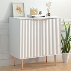 Sideboard Buffet Cabinet with Storage, White Sideboard Cabinet with Fluted Doors and Adjustable Shelf, Accent Cabinet for Living Room, Dining Room, Hallway, White