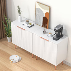 Sideboard Buffet Cabinet Set of 2, White Storage Cabinet with Fluted Doors and Adjustable Shelf, Modern Accent Cabinet Credenza Sideoard for Living Room, Dining Room, Hallway, White