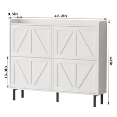 EOYUTLLY Shoe Cabinet for Entryway with 2 Flip Drawers,Narrow Wooden Shoe Storage Cabinet with Metal Legs,Hold 24 Pairs, 4-Tier Adjustable Shelves–Freestanding Hidden Shoe Organizer for Hallway, Foyer