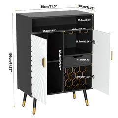 EOYUTLLY Coffee Bar Cabinet with Power Outlet & LED Light, Liquor Cabinet with Wine Rack & Glasse Holder, Wine Cabinet with Drawer for Home Bar, Black & White