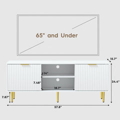 TV Stand for 65 Inch TV, Fluted Doors Entertainment Center with Storage, TV Console Table with Sliding Doors & Adjustable Shelves, TV Stand for Bedroom Living Room(White)