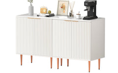 Sideboard Buffet Cabinet Set of 2, White Storage Cabinet with Fluted Doors and Adjustable Shelf, Modern Accent Cabinet Credenza Sideoard for Living Room, Dining Room, Hallway, White
