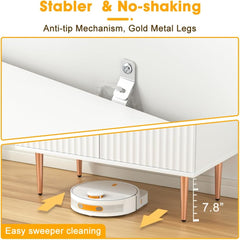 Sideboard Buffet Cabinet with Storage, White Sideboard Cabinet with Fluted Doors and Adjustable Shelf, Accent Cabinet for Living Room, Dining Room, Hallway, White