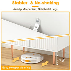 Sideboard Buffet Cabinet Set of 2, White Storage Cabinet with Fluted Doors and Adjustable Shelf, Modern Accent Cabinet Credenza Sideoard for Living Room, Dining Room, Hallway, White