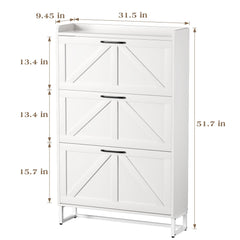 EOYUTLLY Shoe Cabinet Storage for Entryway, Narrow Shoe Rack Cabinet with 3 Flip Drawers & Coat Rack, Hidden Shoe Storage Cabinet, 2-in-1 Hall Tree Slim Freestanding Shoe Rack Organizer, Rustic Brown