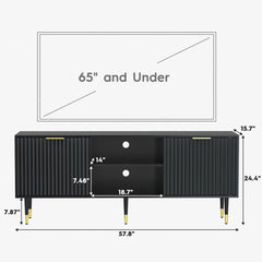 TV Stand for 65 Inch TV, Fluted Doors Entertainment Center with Storage, TV Console Table with Sliding Doors & Adjustable Shelves, TV Stand for Bedroom Living Room(White)